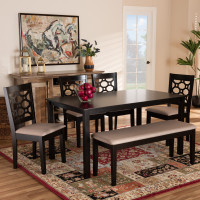 Baxton Studio RH335C-Sand/Dark Brown-6PC Dining Set Gabriel Modern and Contemporary Sand Fabric Upholstered and Dark Brown Finished Wood 6-Piece Dining Set